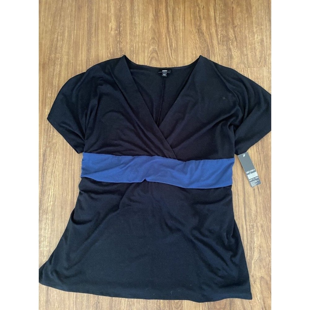 Mossimo Size 28W/30W‎ Polyester Pullover Tunic Short Sleeve Black Blue Sash NWT